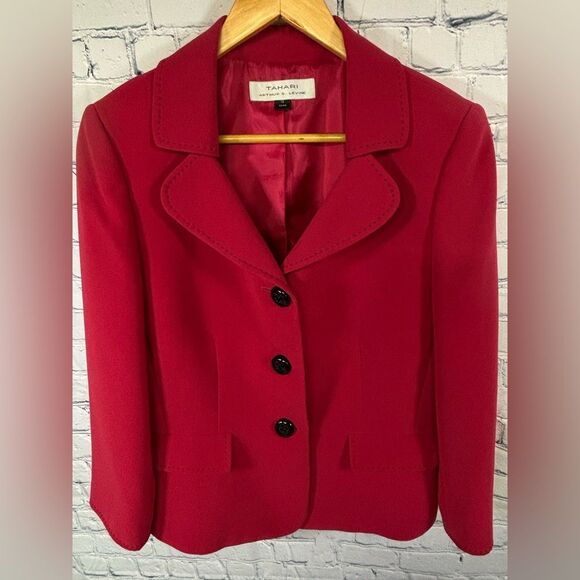 Tahari Arthur S Levine Raspberry Pink Classic Chic Minimalist Fitted Blazer 10 - Picture 1 of 13